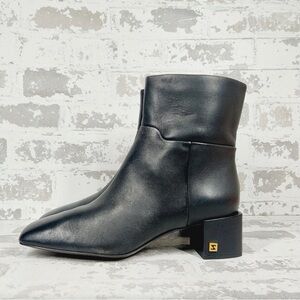 Franco Sarto Black Leather Square Toe Ankle Boots with Block Heel